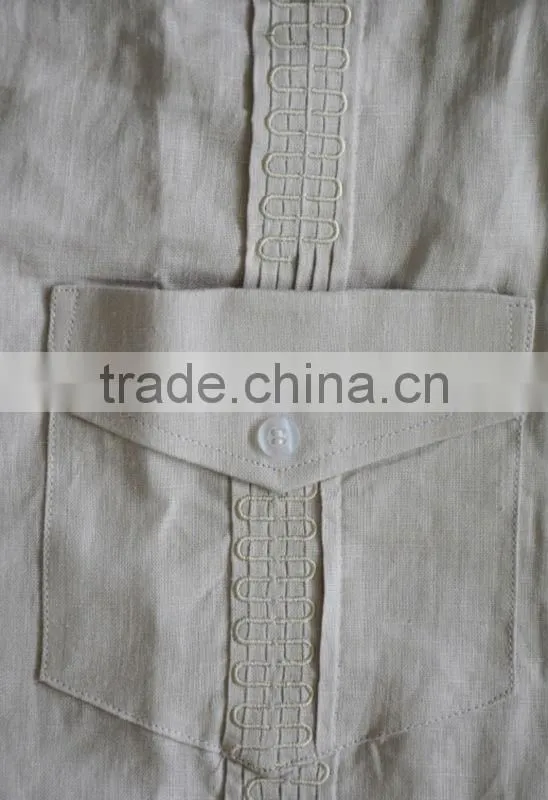 Men's 100% cotton Guayabera shirt with long sleeve and pintuck embroidery