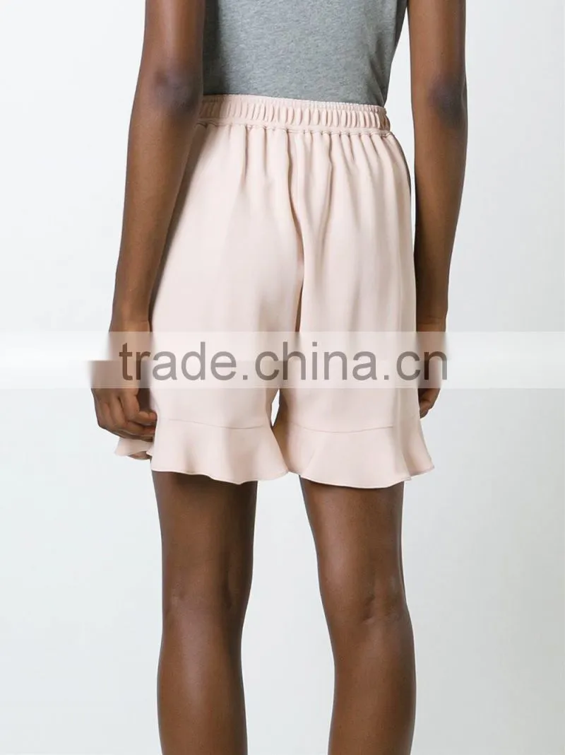 Wholesale Custom Fashion Women Summer Plain Cotton Super Soft Pink Ruffled Hem Shorts Pants