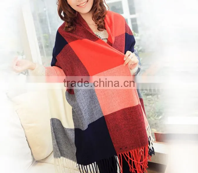 latest over size big fringe women plaid pashmina shawl scarf
