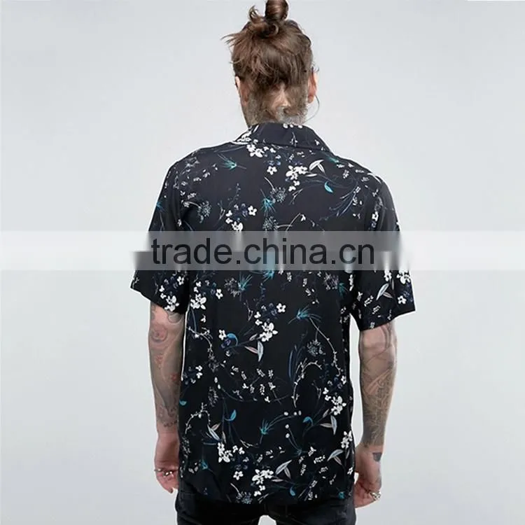 Printed short sleeve men's shirt Black summer style fashion casual shirt