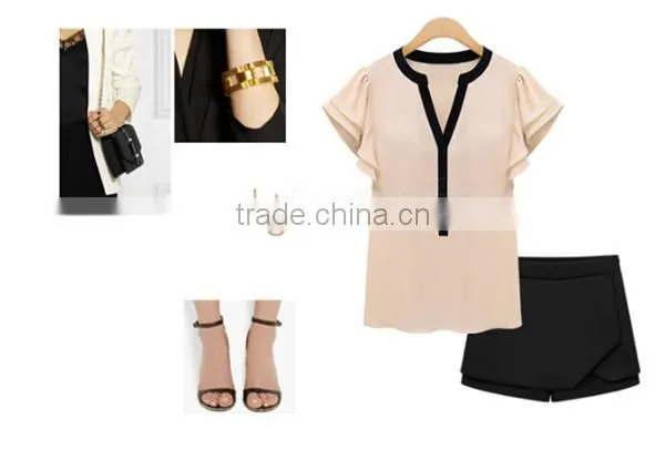 Apricot Pink and white comfortable and breathable t shirt wholesale short sleeve t shirt ladies blouse