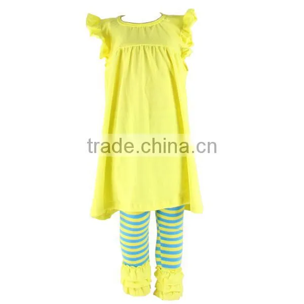 Cotton solid dress children clothes girls boutique clothing stripe ruffle pants outfits