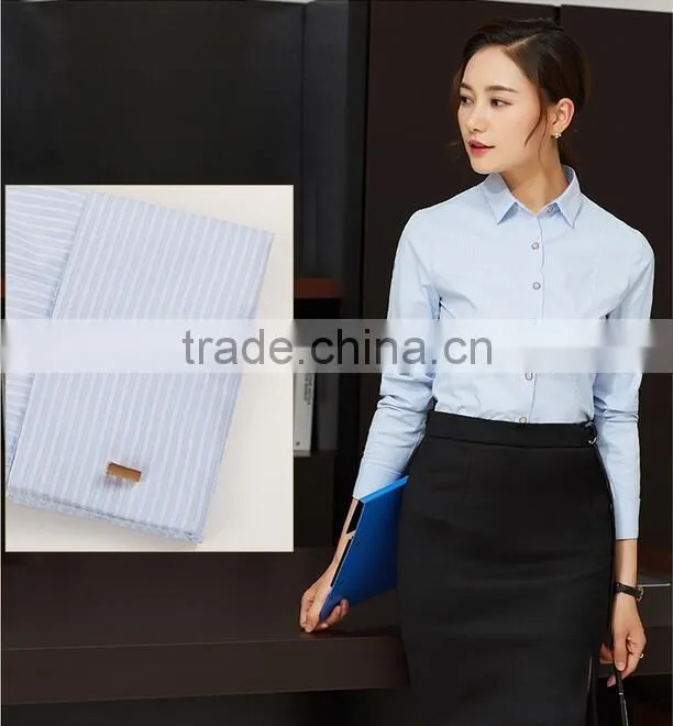 2017 latest women fashion long sleeve blue shirt ladies Office Formal shirt
