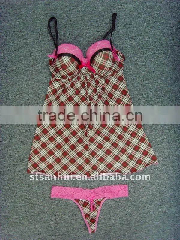 sexy transparent nighty babydoll women camiosole panty set