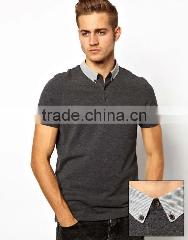 Wholesale High Quality Polo T-shirt With Stripe Woven Collar For 2013 Summer