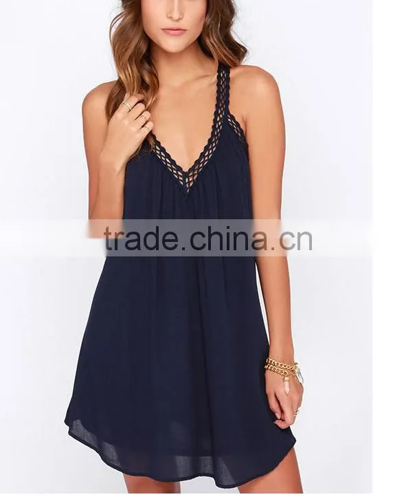 Fashion V-neck Midi Party Dress Lace Crochet Dress