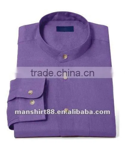 2016 latest style men 100% linen band collar long sleeve sport casual shirt