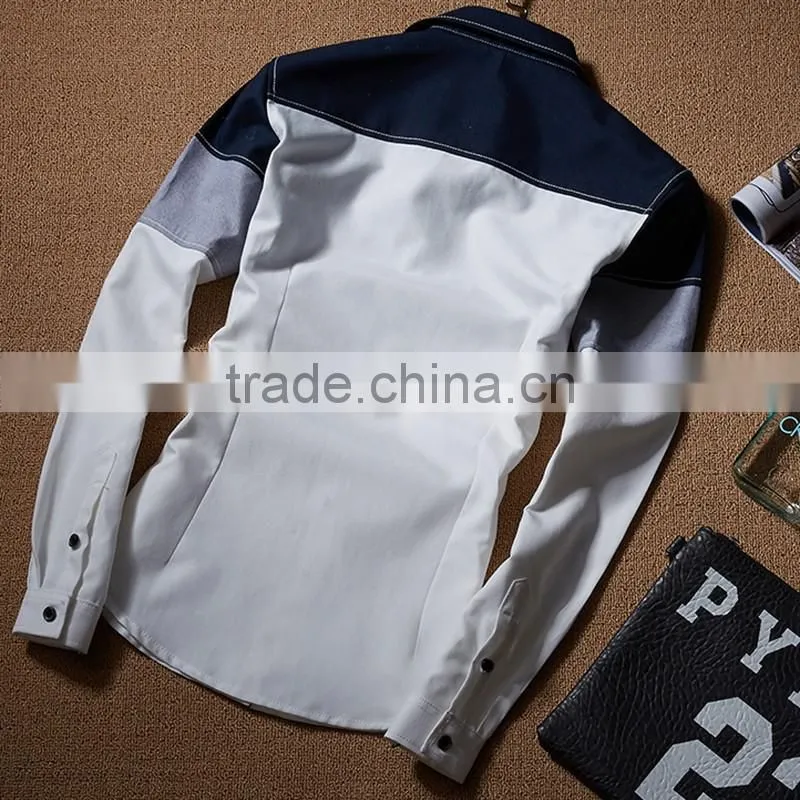 Autumn men leisure Oxford spinning young men long sleeve shirt joining together of men's shirts