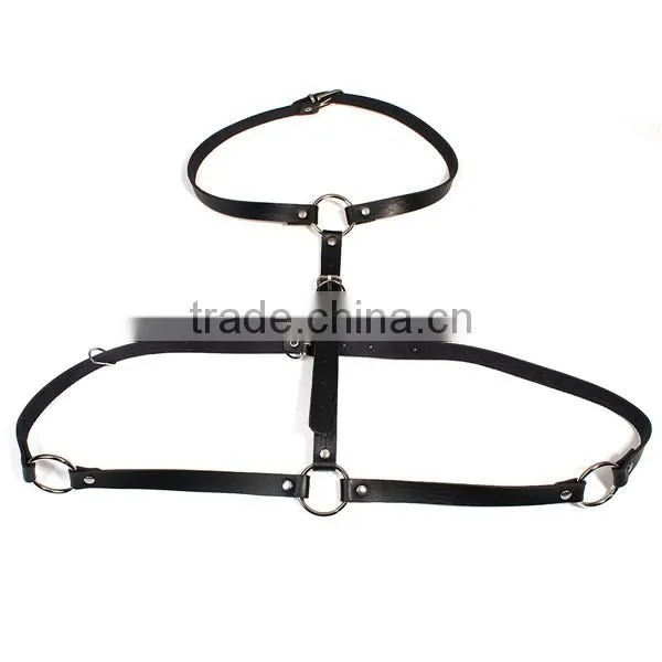PU Leather Crossover Adult Suspenders Black