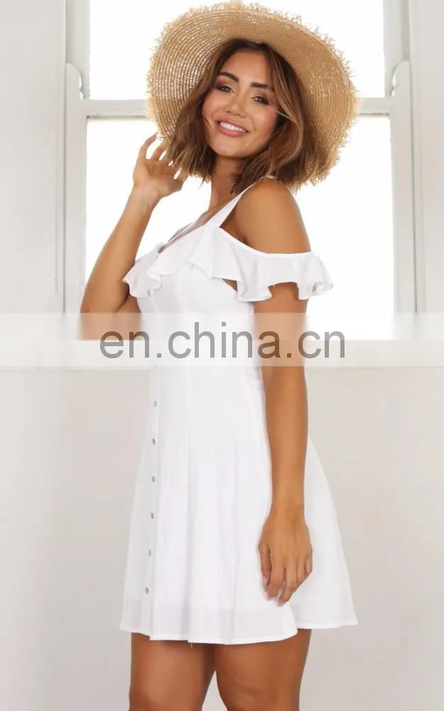 Mature Women Button Through Front Mini Dress in White