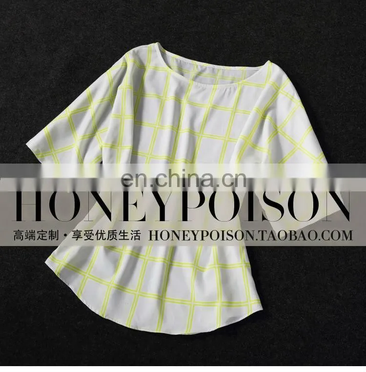 2014 Hot selling short sleeve grid new style dress