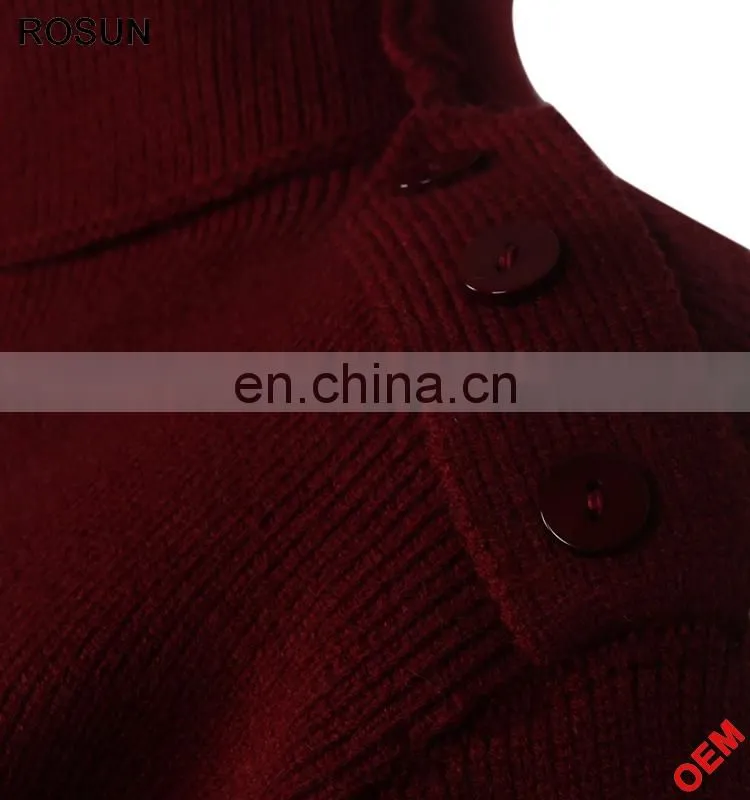 Winter Turtleneck Buttons on Shoulder Pullover Cashmere Sweater