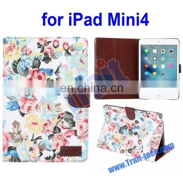 Flowers Pattern Cloth Skin Case for iPad, Wallet Style Case for iPad Mini 4,for iPad Mini 4 case