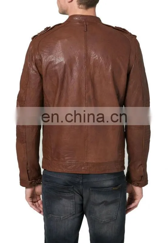 Men High quality leather jean pocket jacket
