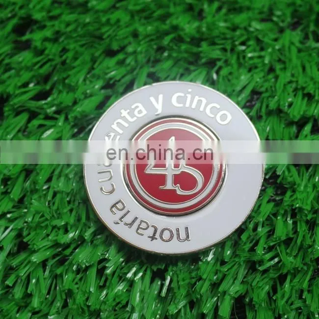 New 40mm 2 sided custom embossed metal magnetic golf poker chip ball marker