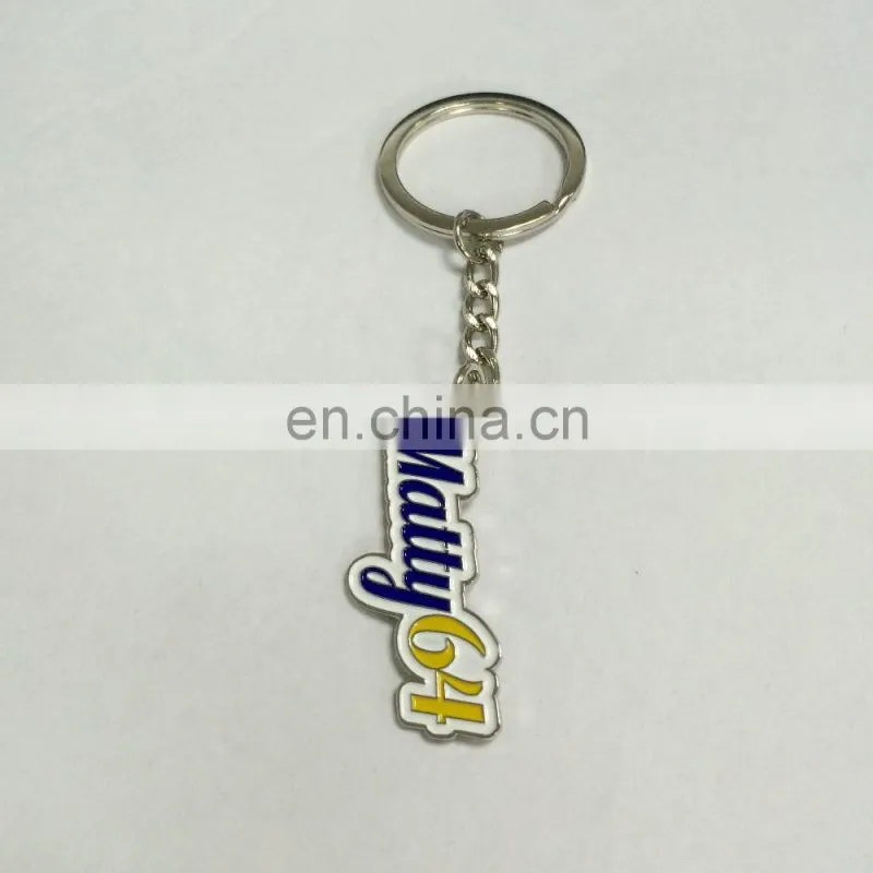 Custom metal key chain with customized logo in silver finish and colors attached with Lobster clasp
