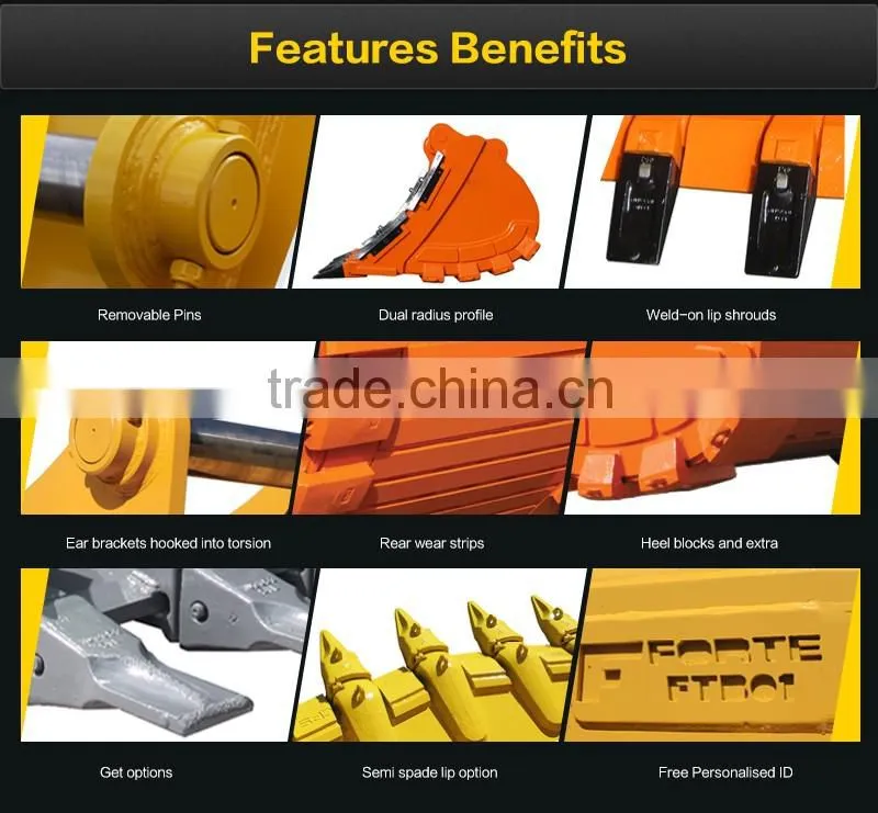 High Quality wear assistance HARDOX500 NM400 excavator bucket for 1-80t excavator