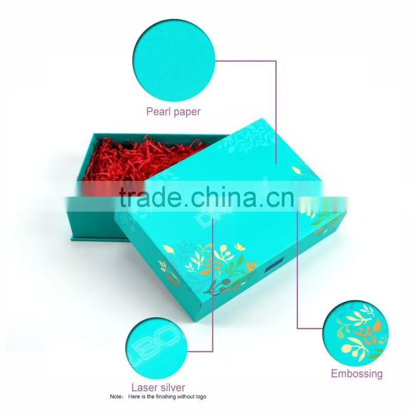 Laser silver logo pearl paper luxury packaging cosmetic box