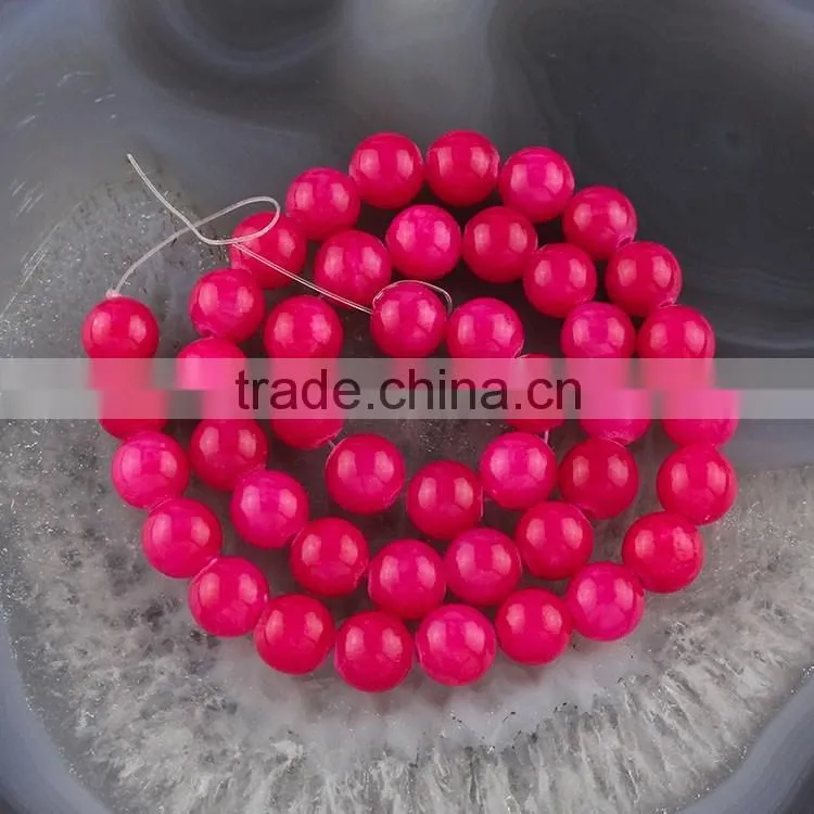 YJ1125-3 New Bright red Round Dyed Jade Beads sting