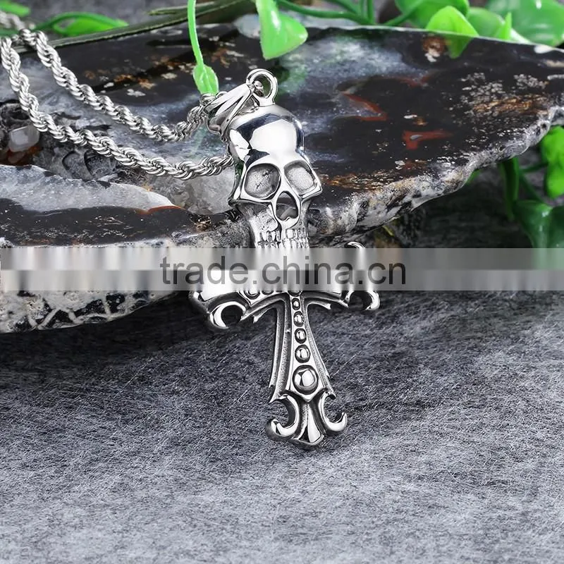 Men cross necklace popular jewelry design high quality stainless steel skull necklace