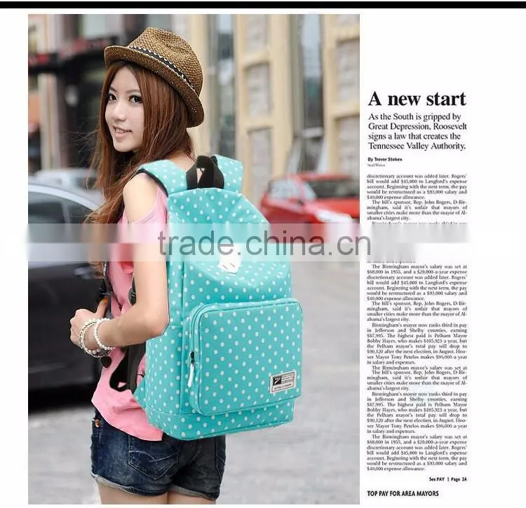 leisure school students shoulder bag for polyester backpack with dot bag