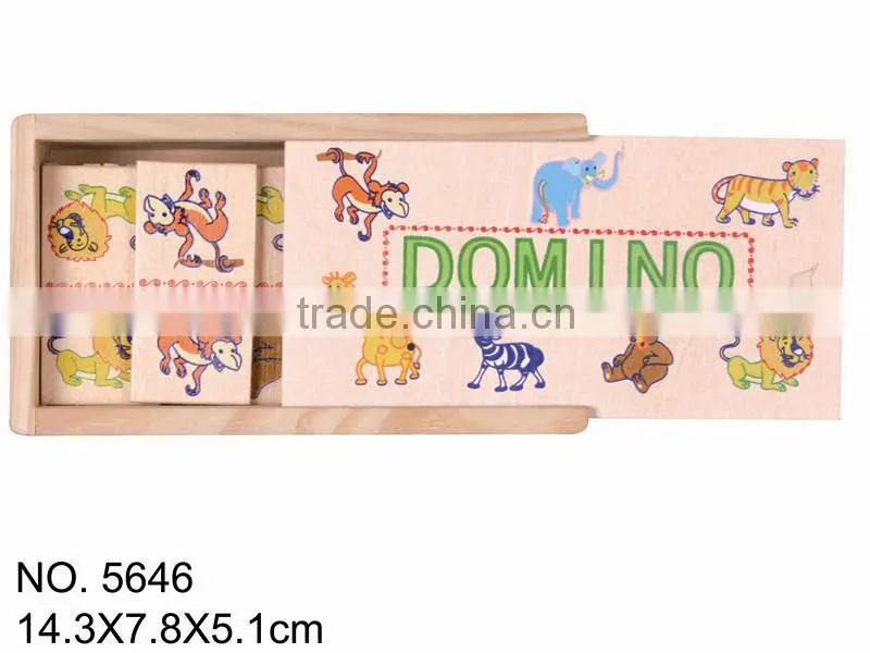 alibaba china wholesale 28 pcs plywood and pine wood material for 5.1 height lovely animal design wooden domino