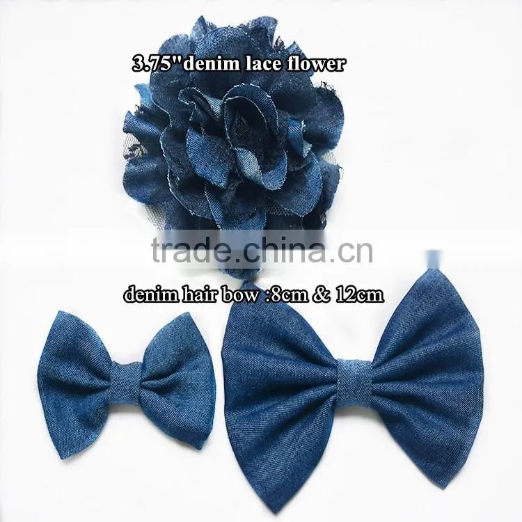 New HOT SALE!! large Denim Lace Flower - denim fabric bowknot hair accessories wholesale