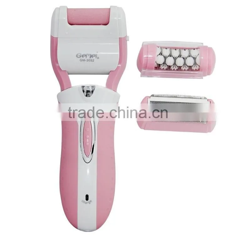 Rechargeable battery ladies fashion electric shaver epilator and pedicure foot file 3 in 1