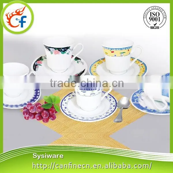 2015 spring fair new design fine porcelain tea set with flower decal printing,ceramic tea cup and saucer