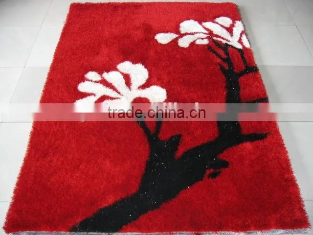 Korea shaggy carpet rose shape red silk carpet, mat,rug for door
