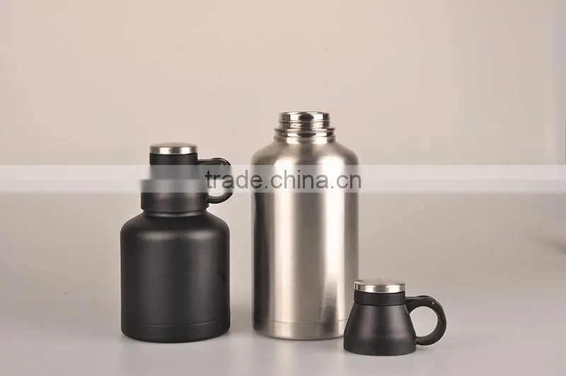 Double wall vacuum insulated stainless steel pocket liquor bottle black