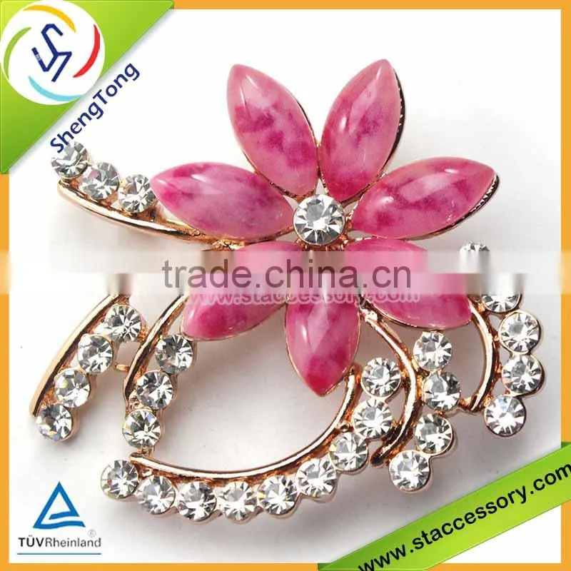 Purple Rhinestone Crystal Wedding Bridal Bouquet Gold Flower Brooch Pin