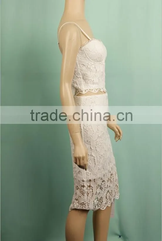 2016 S/S off shoulder women white lace suit