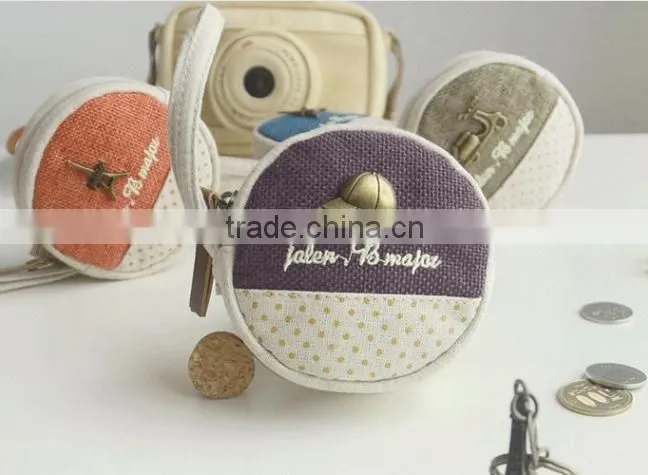 Promotional retrostyle round shape canvas coin purse made in china