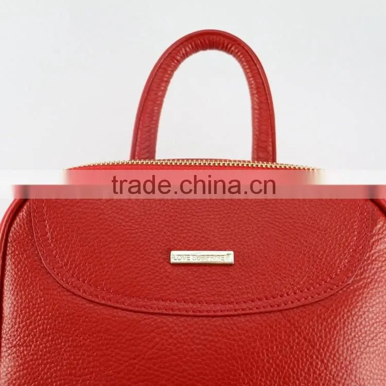 Newest design fashionable red litchi pattern genuine leather backpack for lady