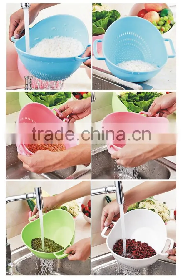 New design Kitchen washing fruits and vegetables Double handle rice colander
