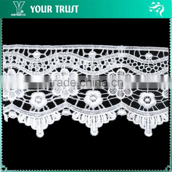 Width 58 Centimeter White Dot Flower Polyester Trimming Lace Dresses