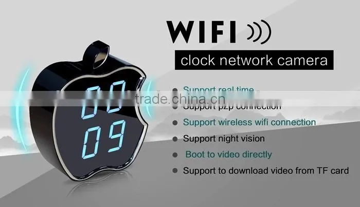 P2P Network Mini IP Camera H.264 HD 720P Support Night Vision Clock WIFI Camera