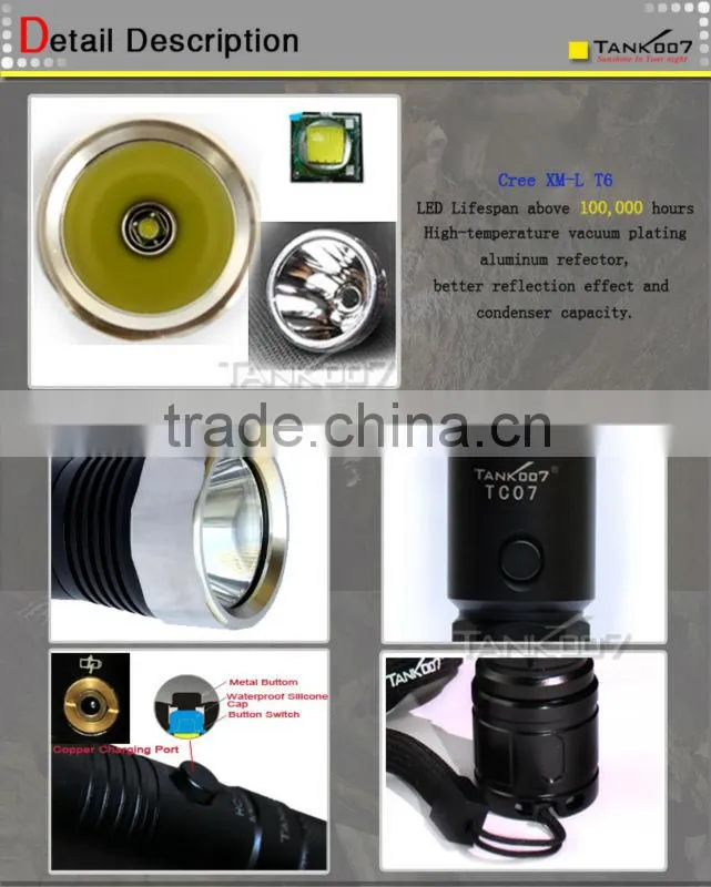 TANK007 most powerful led rechargeable flashlight high power red led flashlight camping torch light