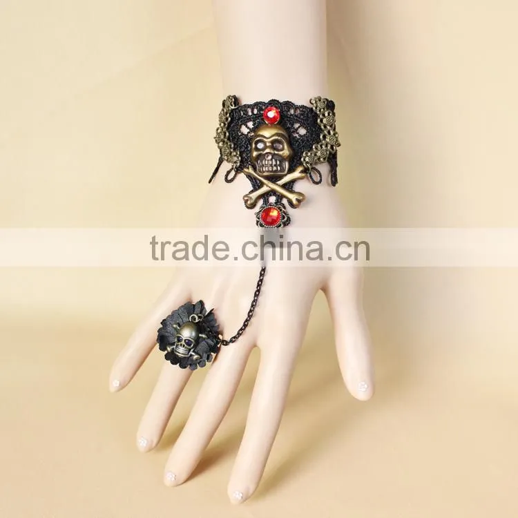 skull cheap woven lace bracelet, lace cuff bracelet