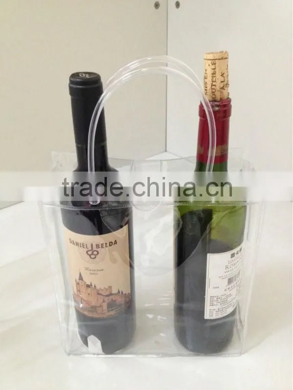 Cheap promotion printing transparent pvc cooler wine bottle carry bags