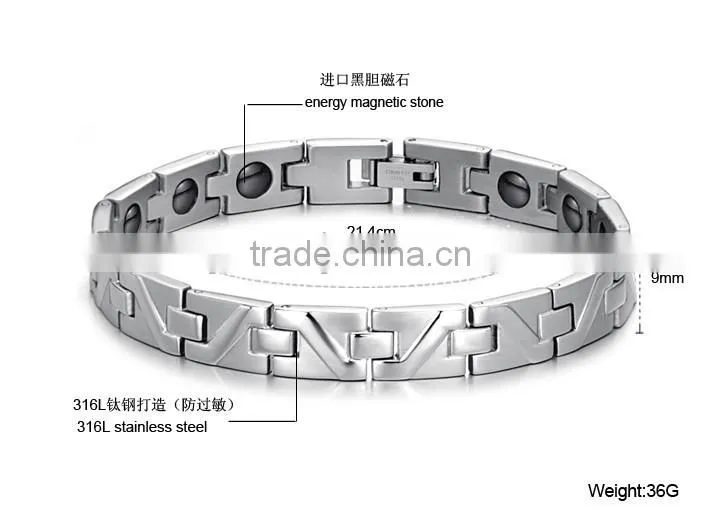 KSTONE 2015 Fashion Crystal Magnetic 316L Stainless Steel Energy Bracelet for Men
