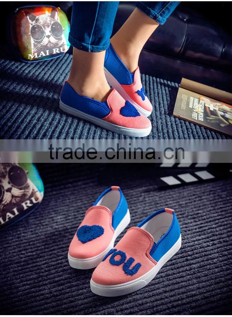 2015 New Round Sweet Love Heart Singles Shoes Low Heels Slip-on Lazy Flat Shoes Leisure Shoes Women Sneakers Canvas Shoes
