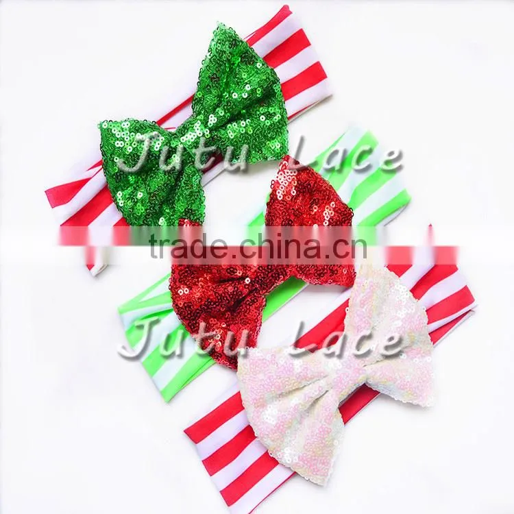 Red Green White Christmas DIY Kit Party Headband Kit -layer satin flower with rhinestone plus crochet elastic headband