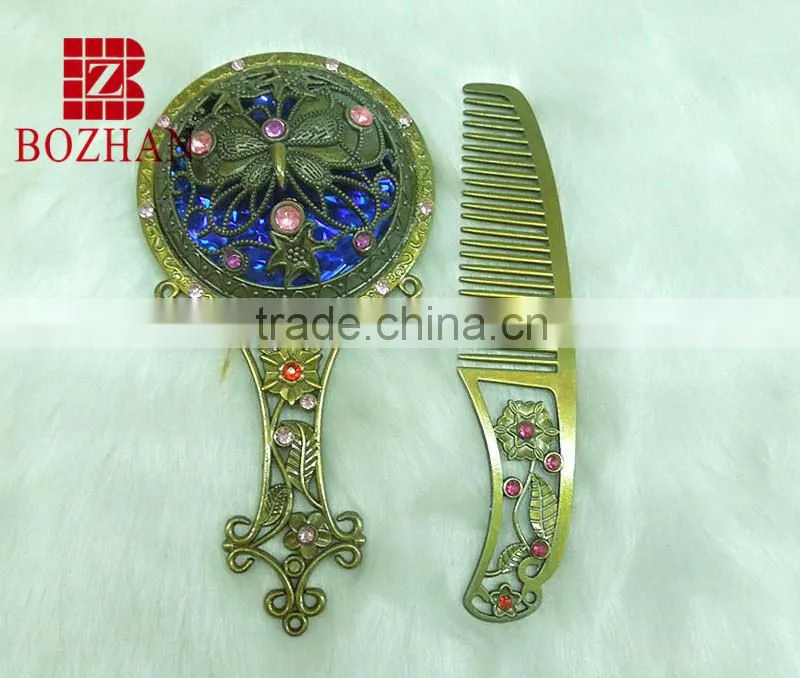 Vintage butterfly rhinestone mirror set/butterfly vintage vanity mirror set