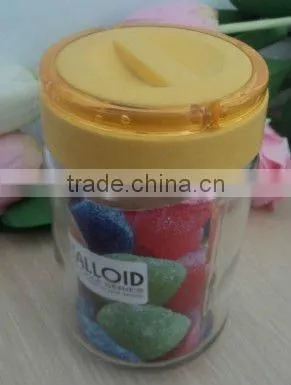 glass jars with plastic lid wholesale, custom made glass jars with colorful cover for children,made in China