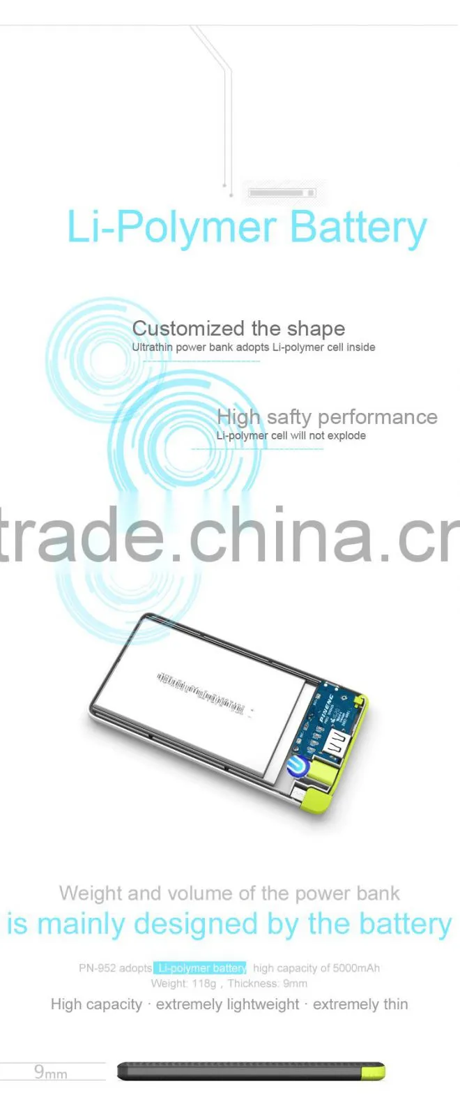 PNNNEG PN-952 high quality super thin 5000mah smartphone power bank
