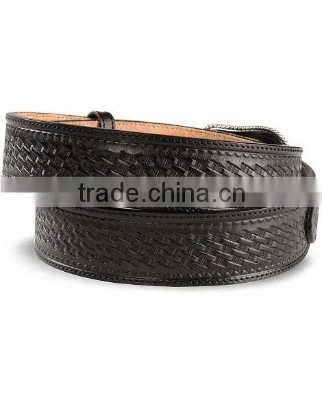 Western men rodeo style cowhide leather ranger basketweave emboss leather belts wholesale