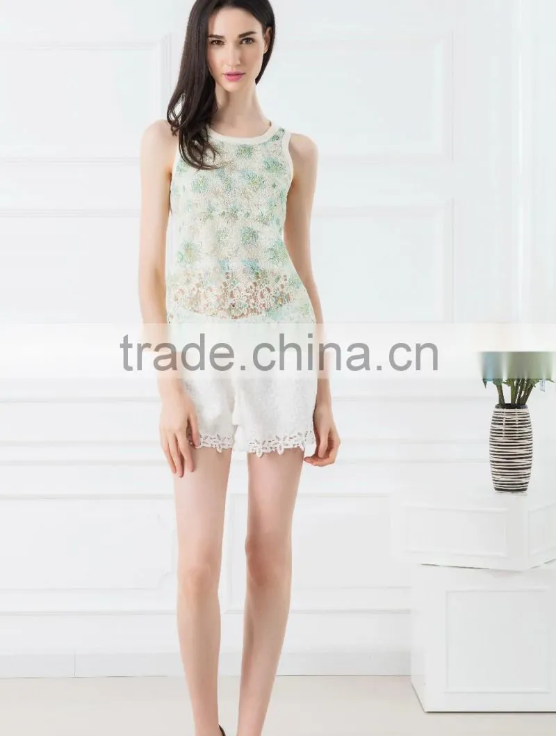 OEM Cheap price metalic lace suits designs tank tops with lace maxi skirt black woman casual wear