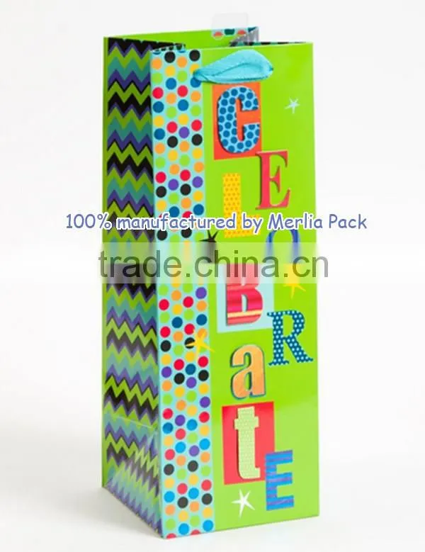 Assorted Bright Prints Paper Bags High Quality Birthday Gift Bags with Round Hang Tag